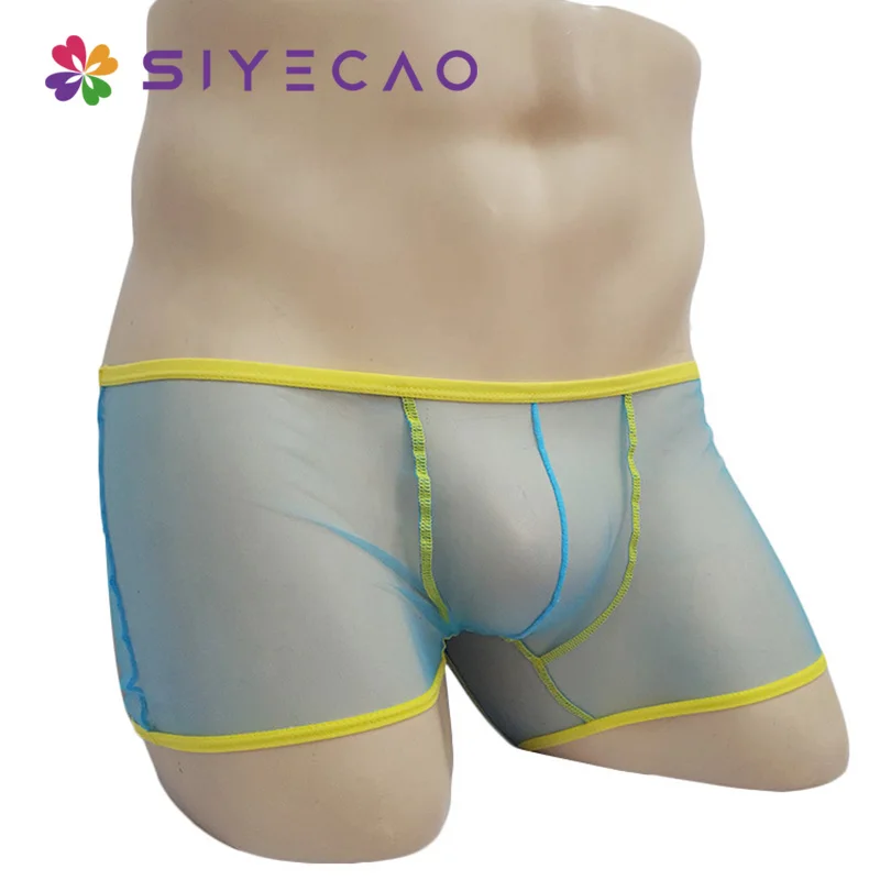 Sexy Lingerie Transparent Underwear Mens Boxers Breathable Low Waist See Through Net Yarn Boxer Shorts Panties Cueca Masculina