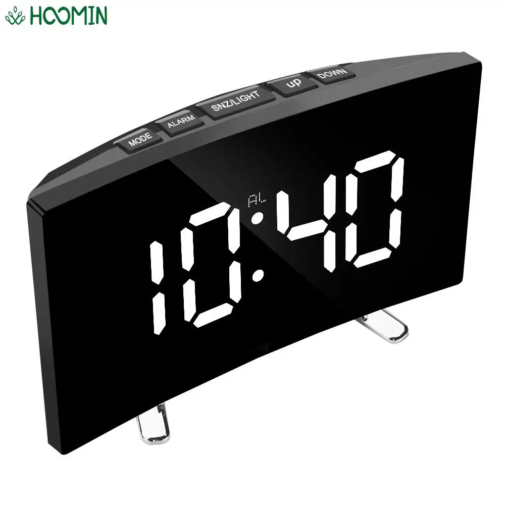 7 Inch For Kids Bedroom Curved Dimmable Mirror Clock LED Screen Digital Alarm Clock Home Decors Large Number Table Clock