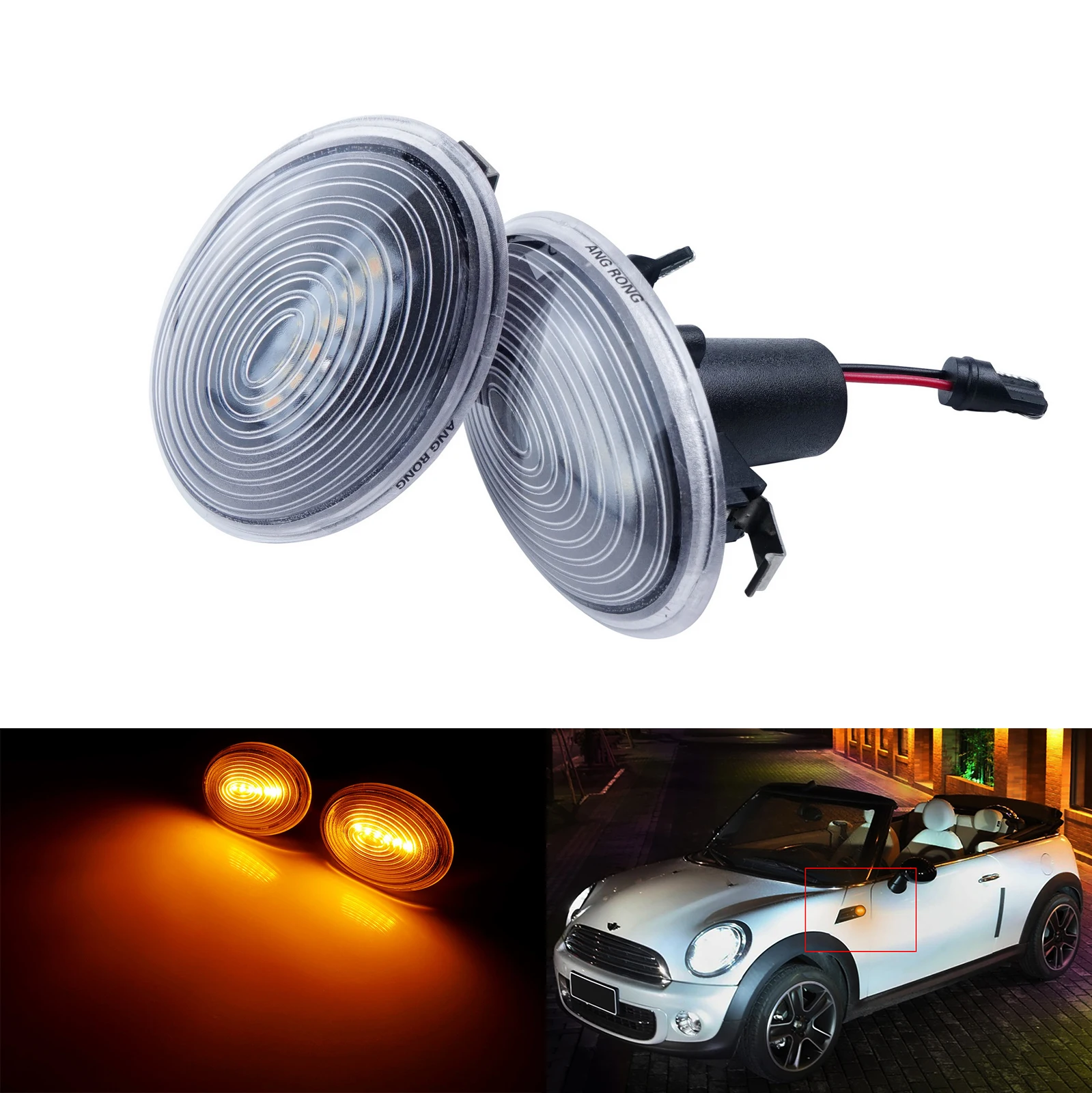 

ANGRONG 2X Clear Lens LED Side Indicator Repeater Light Amber For Mini Cooper R56 Clubman R55