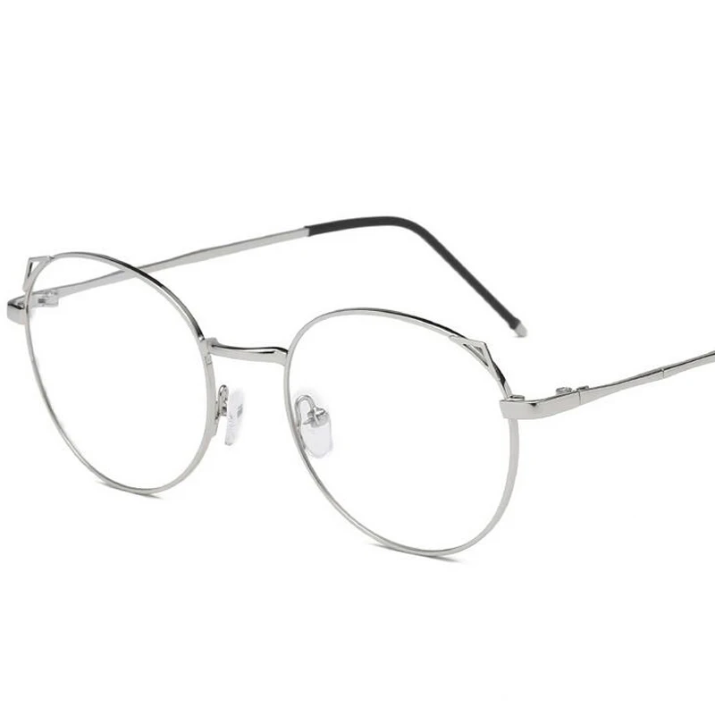 Gafas de miopía con orejas de gato Retro para mujer, marco de metal, luz redonda, espejo plano, óptico femenino-1,0-1,5-2,0-2,5-3,0-3,5