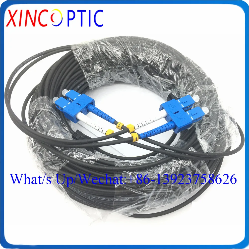 

200M DX 2C Duplex SM Armored Fiber Optical Patch Cord SC LC FC ST 2Cores Ratproof Singlemode Black LSZH/TPU Cable FTTH Jumper