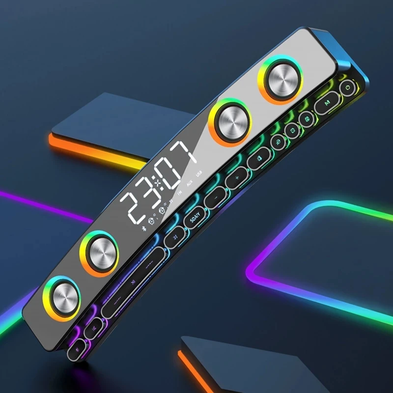 Computer speakers Bluetooth wireless gaming speakers Clock LED Display 3D stereo subwoofer AUX FM Sound bar for TV home theater