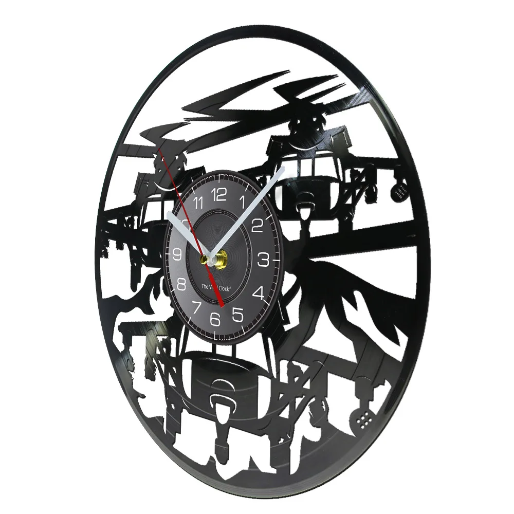 Blackhawk Aircraft Chopper Inspired Vinyl Record Wall Clock Vintage Airplane Aviation Cut Out Album Handicraft Art Wall Watch