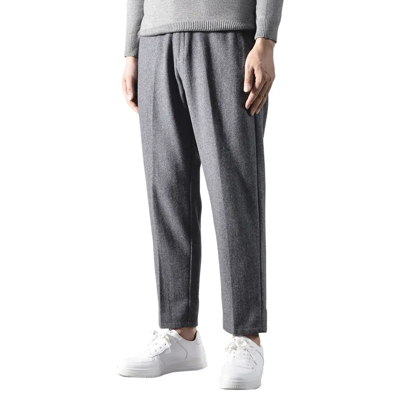 Pantalon en laine de coton pour homme, décontracté, droit, basique, chaud, confortable, gris, Simple, beau, quotidien, automne hiver, Ep2122