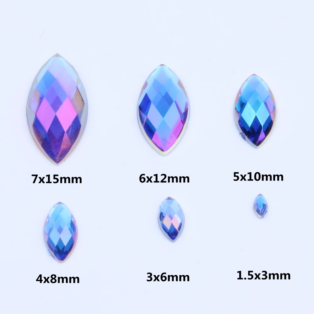 Acrylic Flat Back Rhinestone Many Sizes Many AB Colors Marquise Earth Facets Glue On Beads Dress Scrapbooking DIY Jewelry Nails