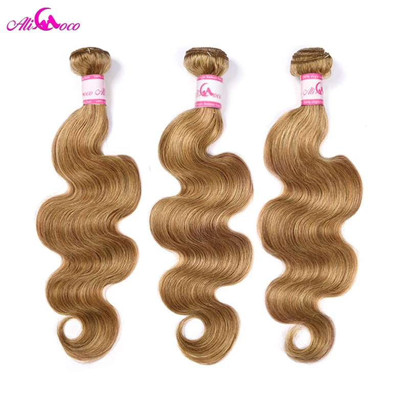 Ali Coco Honey Blonde Body Wave with 5x5 Closure #27 Blonde Brazilian Body Wave Human Hair Bundle With Closure 4x4 Small Knots