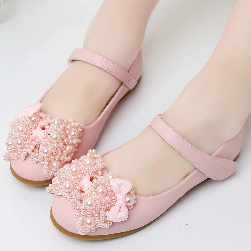 Autumn Child Dress Leather Shoes For School Girls Fashion Bow Beaded Princess Wedding Party Shoes 2 3 4 5 6 7 8 9 10 11 12 Years