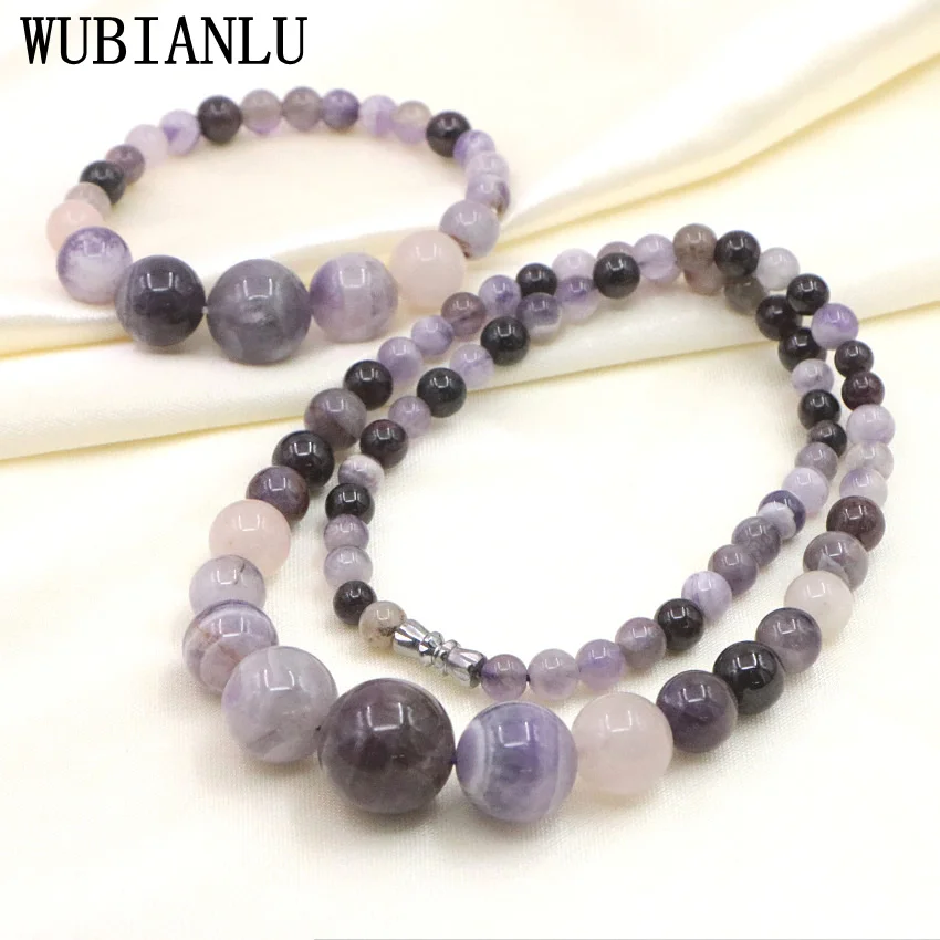 WUBIANLU Wholesale 6-16mm Natural Stone Amethysts Garnet Round Bead Necklace Bracelet Energy Fashion Jewelry Set For Women T224