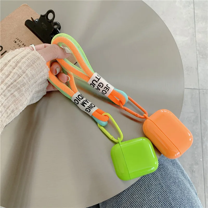 INS الموضة الفلورسنت اللون حزام اليد الحال بالنسبة AirPods 1 2 ل Airpods 3 برو سماعة سيليكون لينة محمية غطاء لطيف لينة