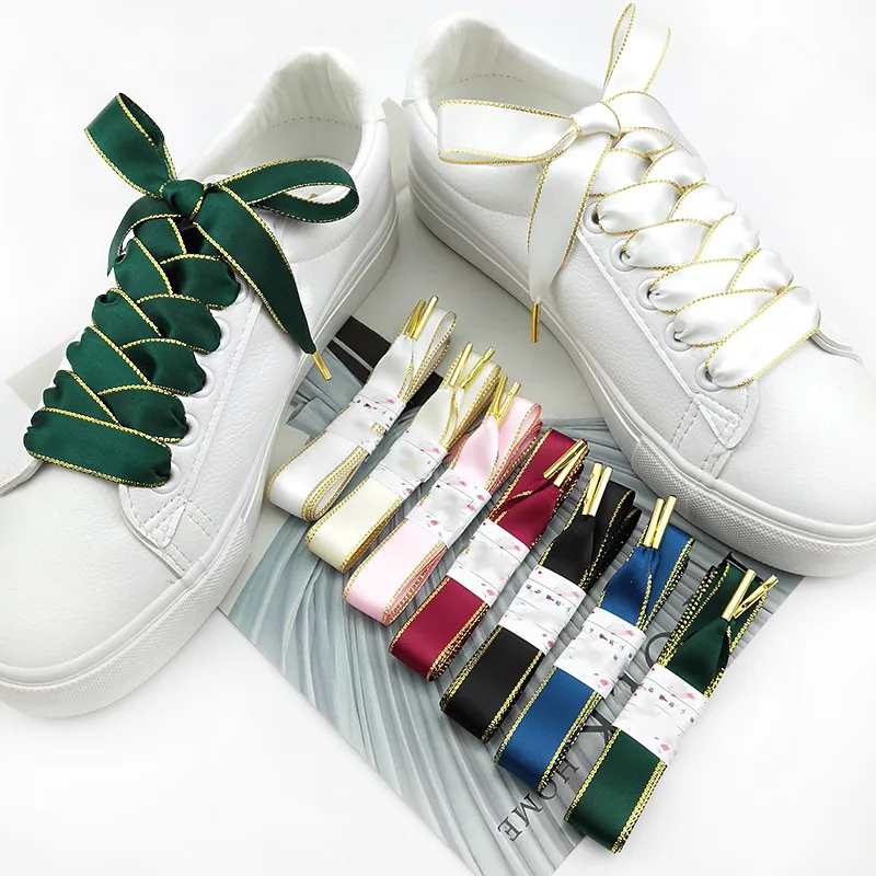 

1.6cm Wide Double-Sided Gold Color Creative Shoelace Ribbon Silk Satin Fashion Shoelace