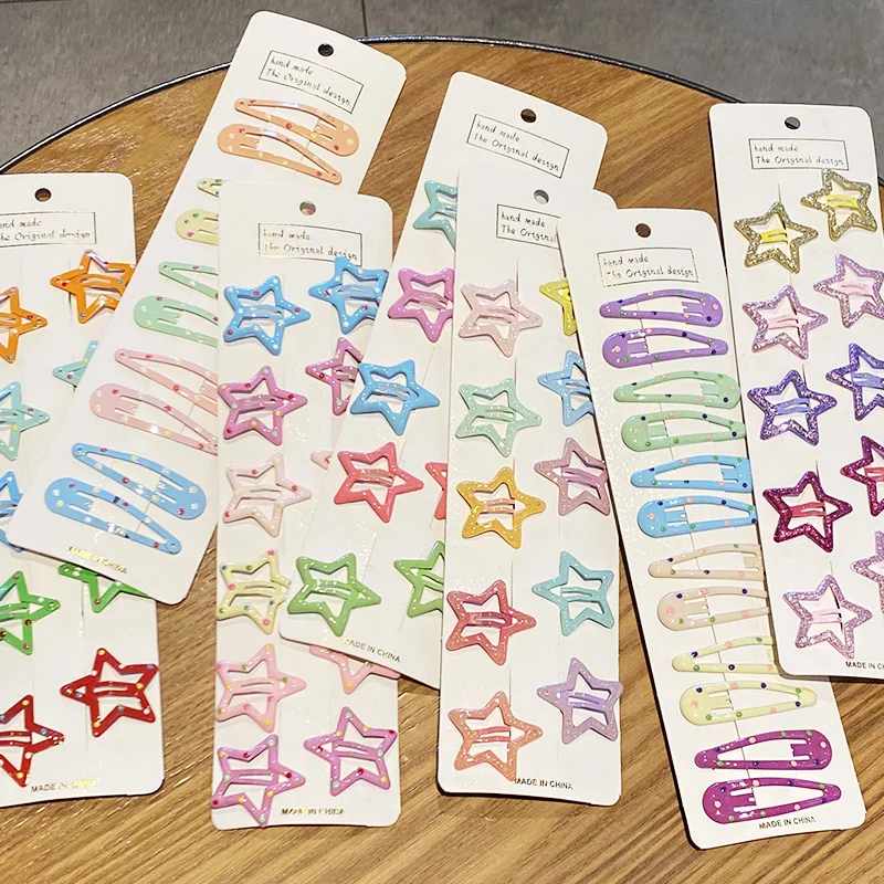 10PCS/Set New Girls Cute Colorful Star Waterdrop Shape Hairpins Kids Sweet Hair Ornament Clip Barrettes Fashion Hair Accessories