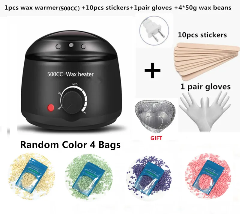 Electric 500/200cc   wax warmer  Hair Removal Wax- Heater Wax Beans 10pcs Wood Stickers Sets Waxing Kit cera depilator