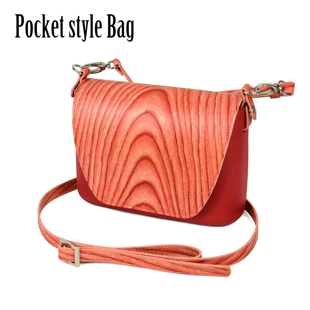 

New Round Wood Grain Opocket Style Small EVA Pocket Plus Leather Flap Long Adjustable Belt with Clip Closure Summer Spring OBag