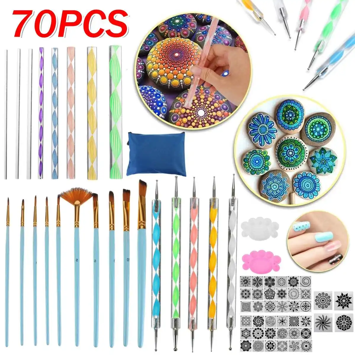 Conjunto de ferramentas para pintura de mandala, utensílio cosmético para pintura de pedras e de bolinhas