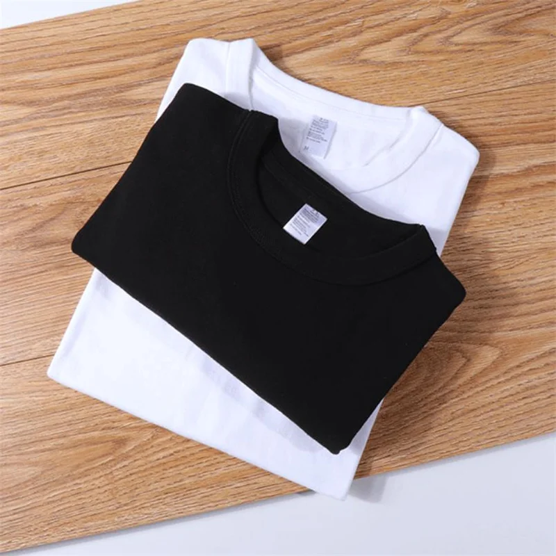 High qual300g/m2 heavy thick carbon brushed pure cotton pure color white short-sleeved bottoming shirt T-shirt for men and women