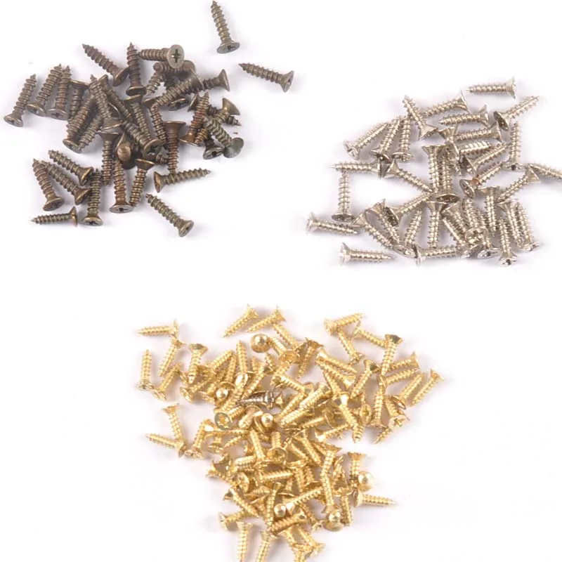 100Pcs Bronze/silver/golden Small Screws For Carpenter's Furniture Box Hardware Accessories Flat-Head Screw Wood Working C2421