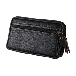 Minibolso de cintura multifunción para hombre, bolsa de cuero PU de doble capa con cremallera para tarjeta de teléfono, paquetes de cinturón, bandolera, novedad de 2023