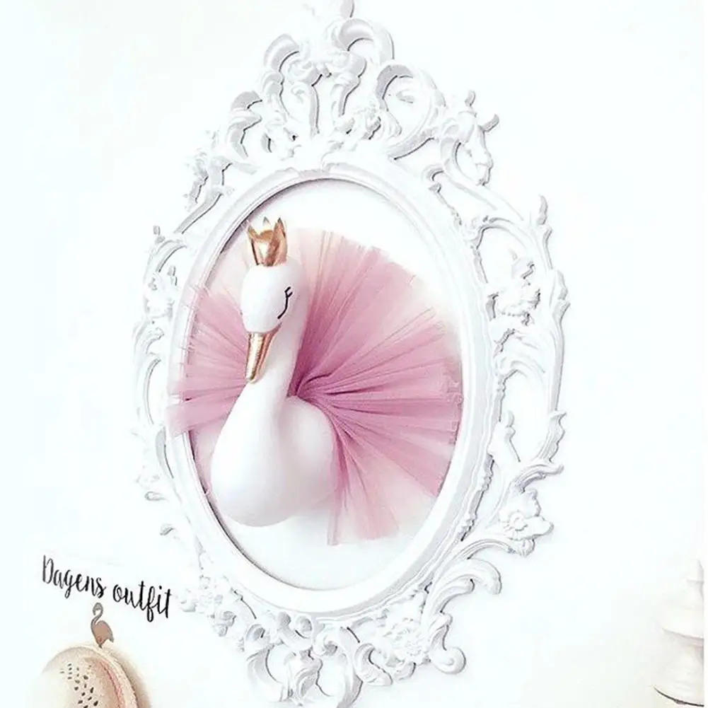 Lovely 3D Crown Swan Wall Art Hanging Plush Stuffed Doll Golden Crown Elegant Kids Girl Bedroom Decor Soft and Safe