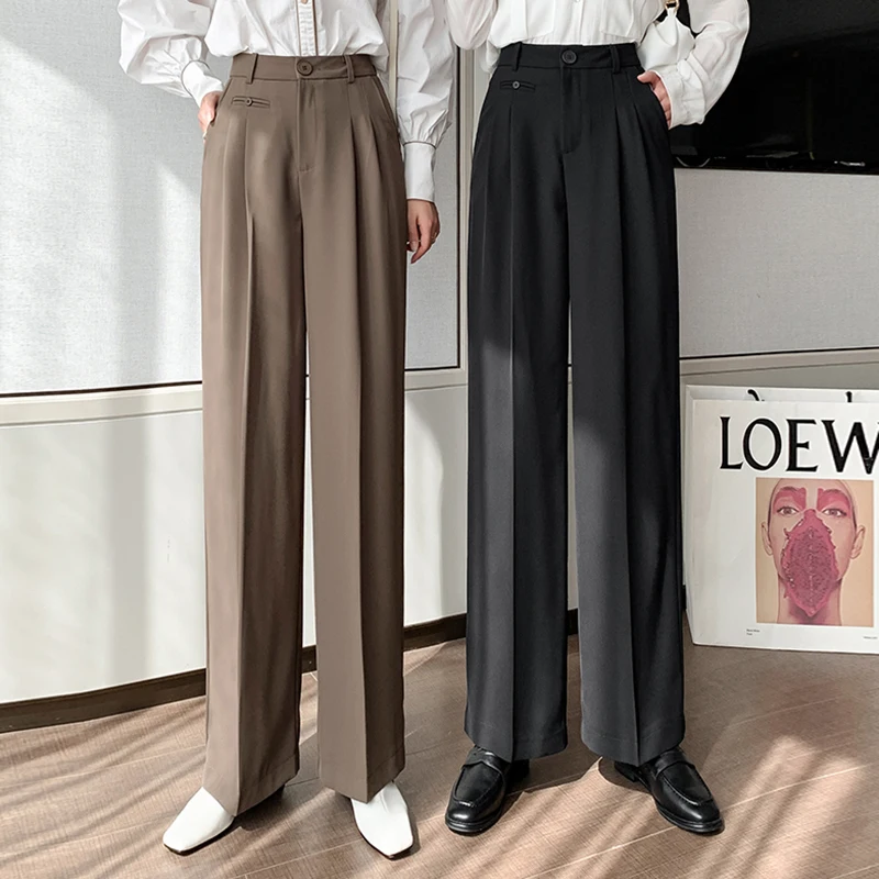 

2021 autumn straight suit wide leg pants Suit mopping pants women's high waist drape loose casual off lady Long pants black