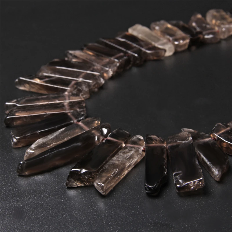 Fashion Trend Natural Crystal Slice Bead Irregular Smoky Quartz Point Beads Cut Stick Pendant For Jewelry Making Handmade Crown