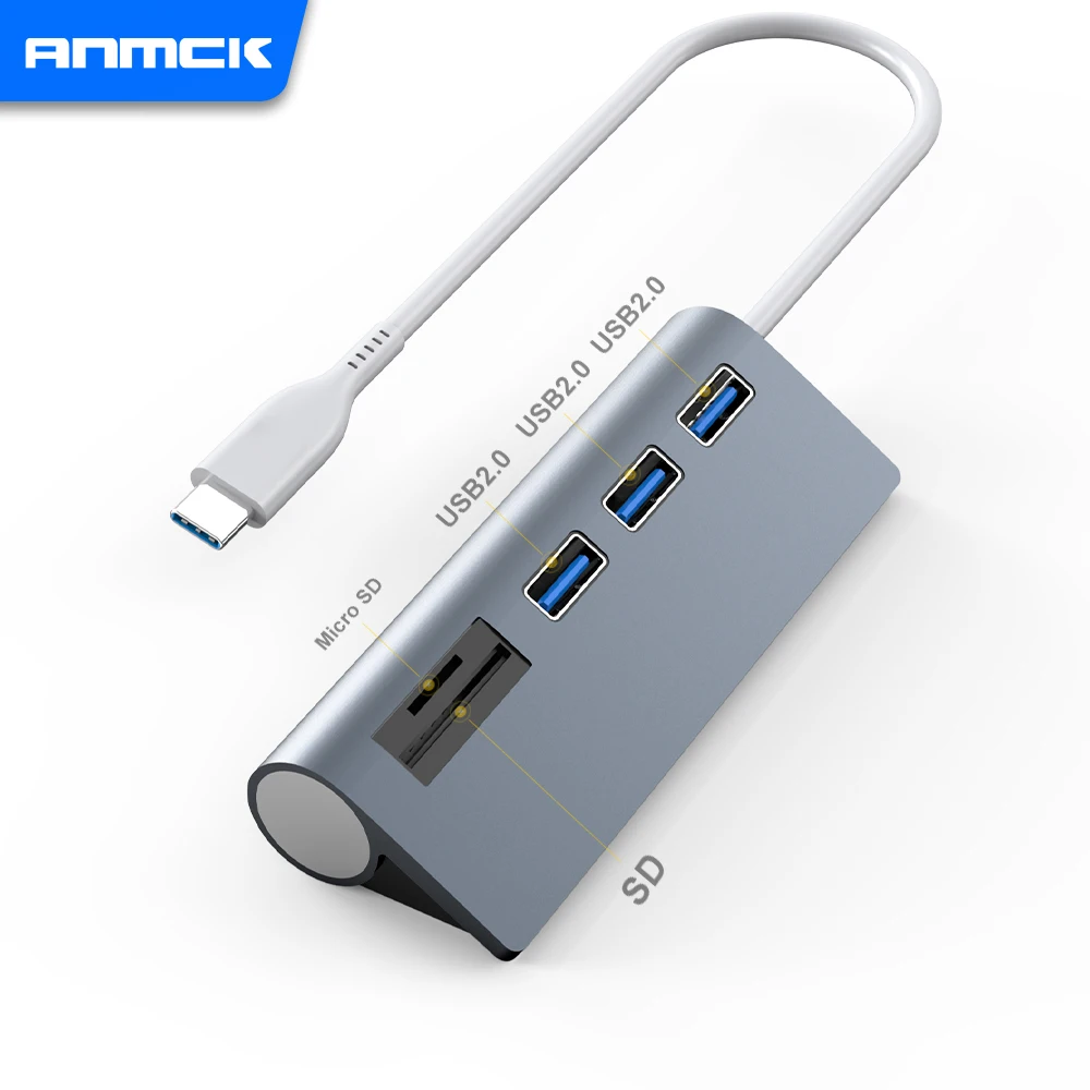 Anmck-Hub USB C con divisor de lector de tarjetas SD/TF, Accesorios de ordenador, adaptador USB 2,0 de 5 puertos para portátiles, Mac Pro y PC