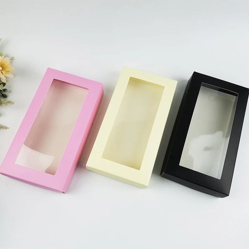 

20pcs flat paper gift box with window underwear/socks packaging box wedding party favor present gift packaging window box