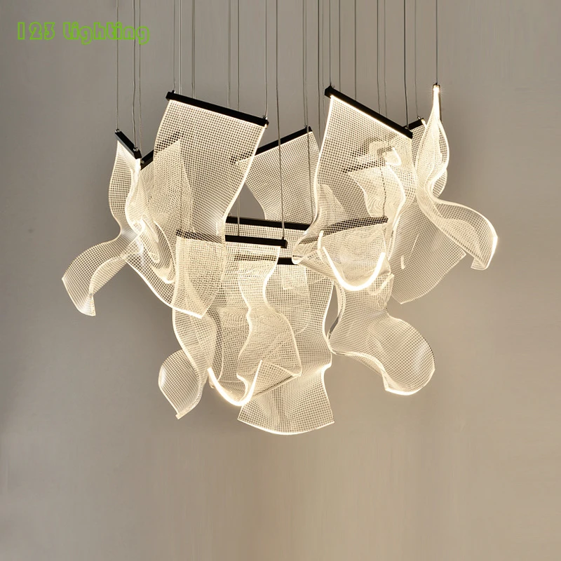 

Acrylic LED Pendant Lamp Hotel Hall Foyer Lighting Fixture Dining room Bedroom Hanglamp Cord Adjustable Gold Metal 110-240V