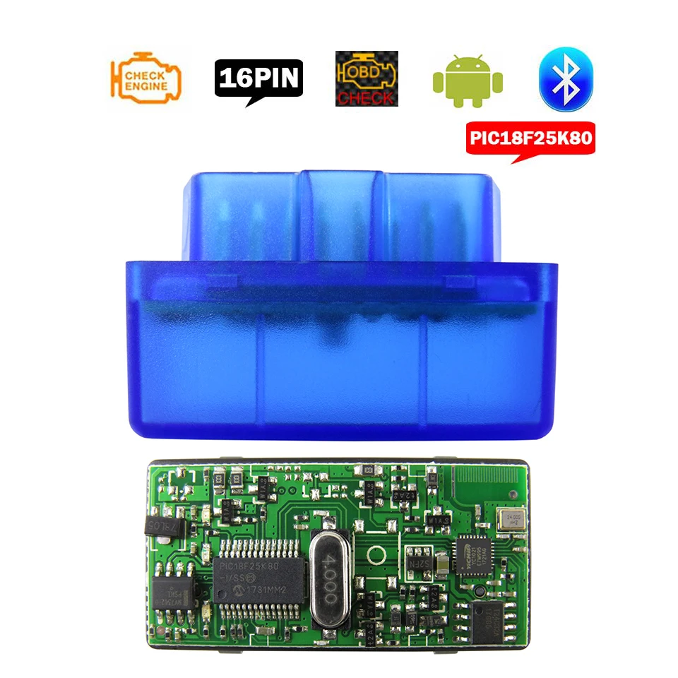 

Bluetooth Elm327 V1.5 Автомобильные диагностические инструменты Мини-сканер ELM 327 В 1,5 OBD2 для Android PIC18F25K80 OBD 2 II Автоматические считыватели кодов