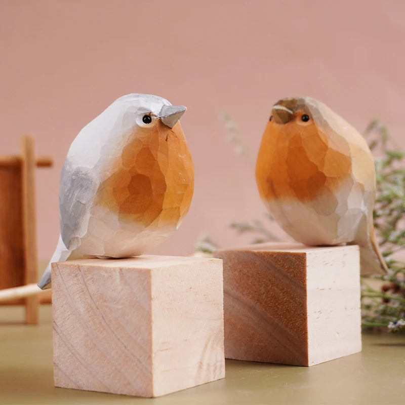 Niedliche hölzerne Vogel figur Ornamente gemalt hand geschnitzte Holz vögel Statue schnitzen Tiere Miniatur Handwerk Tisch dekorieren Geschenke