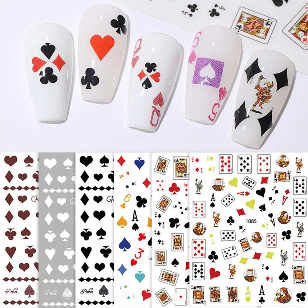 Wodoodporne Naklejki Interesujące Modne Karty do Gry Projekt Manicure Poker Nail Art Naklejka DIY Dekoracja Paznokci