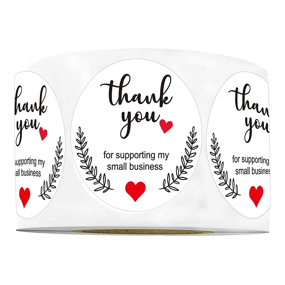 

1.5" Round Thank You for Supporting My Small Business Sticker Labels with Hearts Waterproof White Thank You Stickers