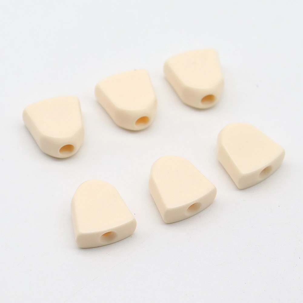 6pcs Wooden folk Electric Guitar Tuners handle Button head hat handle Plastic Trapezoid  hand Cream color