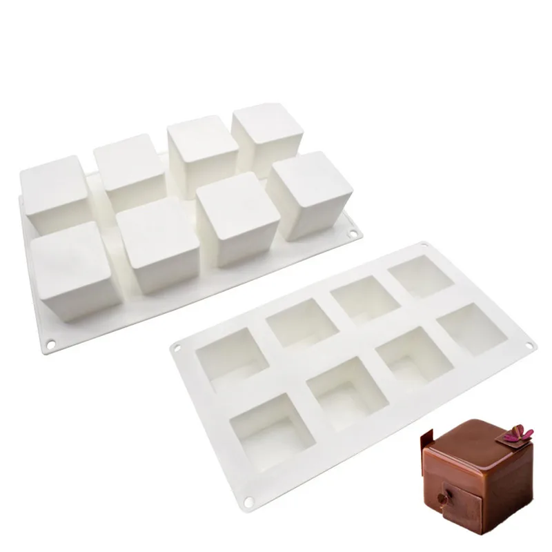 

8 Cavity Square Shape Cake Mold 3D Cube Silicone Molds For Baking Dessert Ice-Creams Jelly Mousse Mould Fondant Decorating Tools