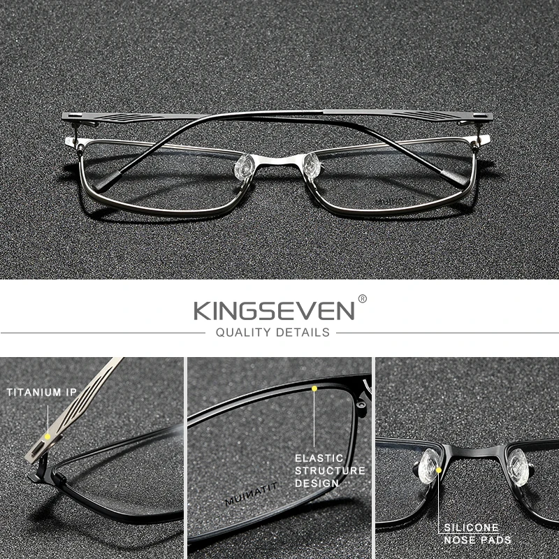 KINGSEVEN Titanium Alloy Optical Glasses Frame Men 2023 Square Myopia Prescription Eye Protection Glasses Male Metal Eyewear