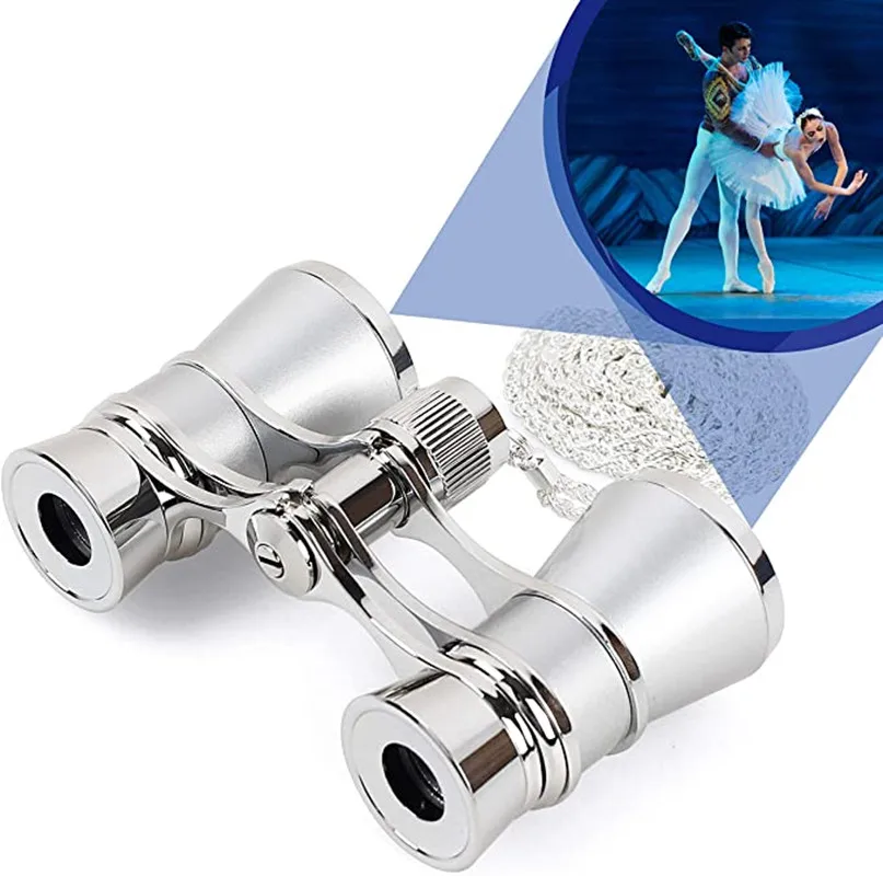 

Opera Glasses Binoculars 3X25 Theater Glasses Mini Binocular Compact with Chain for Adults Women in Musical Concert（Silver）