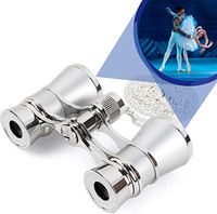 Opera Glasses Binoculars 3X25 Theater Glasses Mini Binocular Compact with Chain for Adults Women   in Musical Concert（Silver）