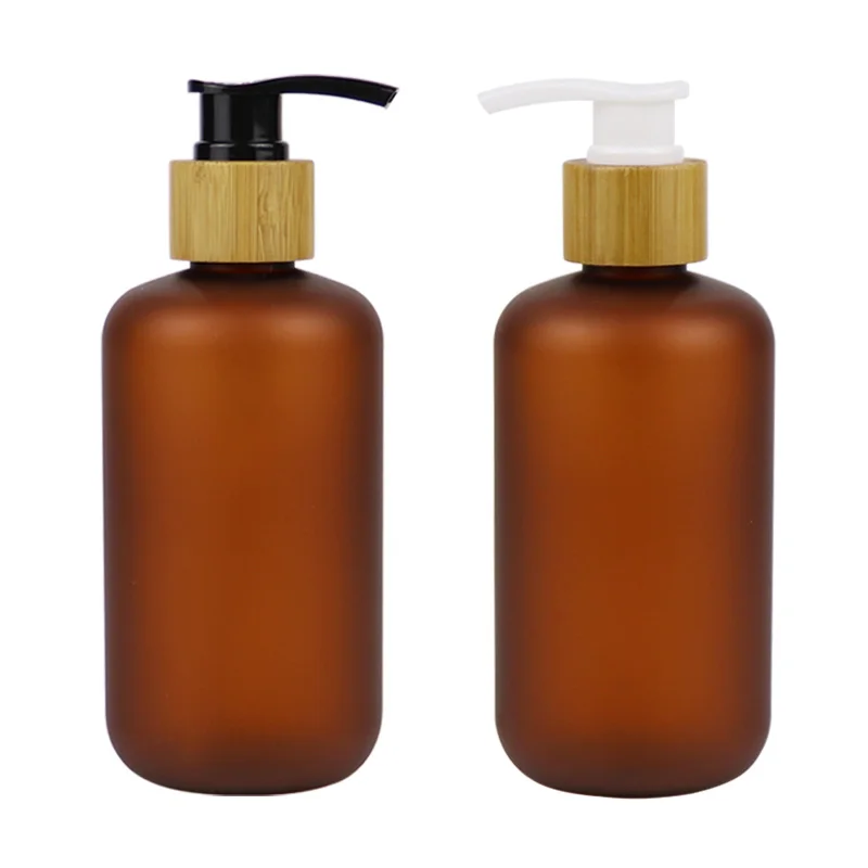 

Wholesale 16 OZ 500ml Round Amber Forsted Plastic Hair Conditioner Lotion Pump Sprayer Bottle Shampoo HANDS DISHE bamboo Pump