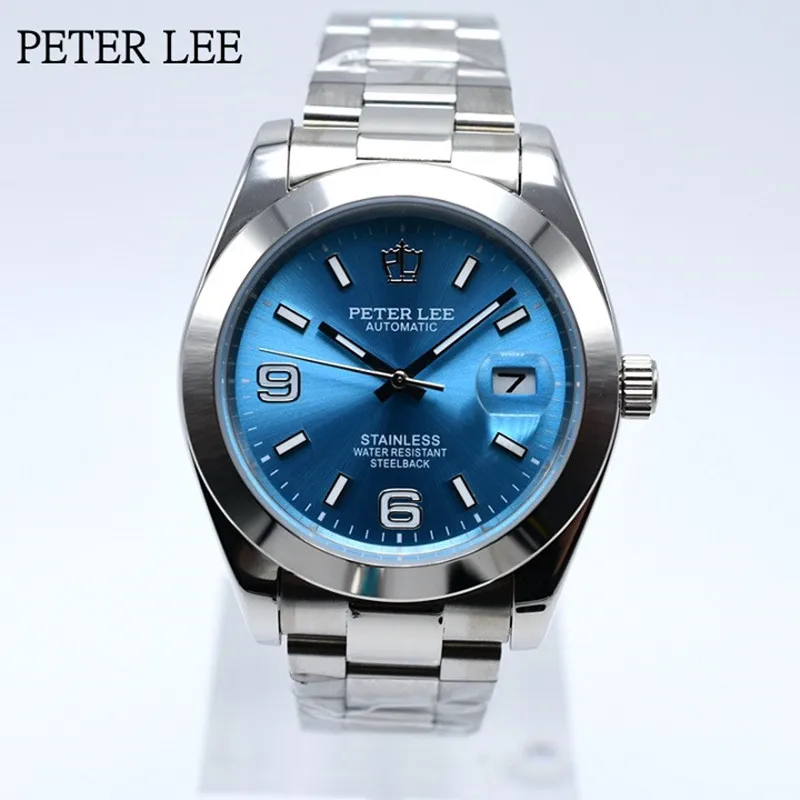 PETER LEE-relojes mecánicos automáticos para hombre, pulsera Digital de acero inoxidable con fecha automática, 40mm, gran oferta, novedad