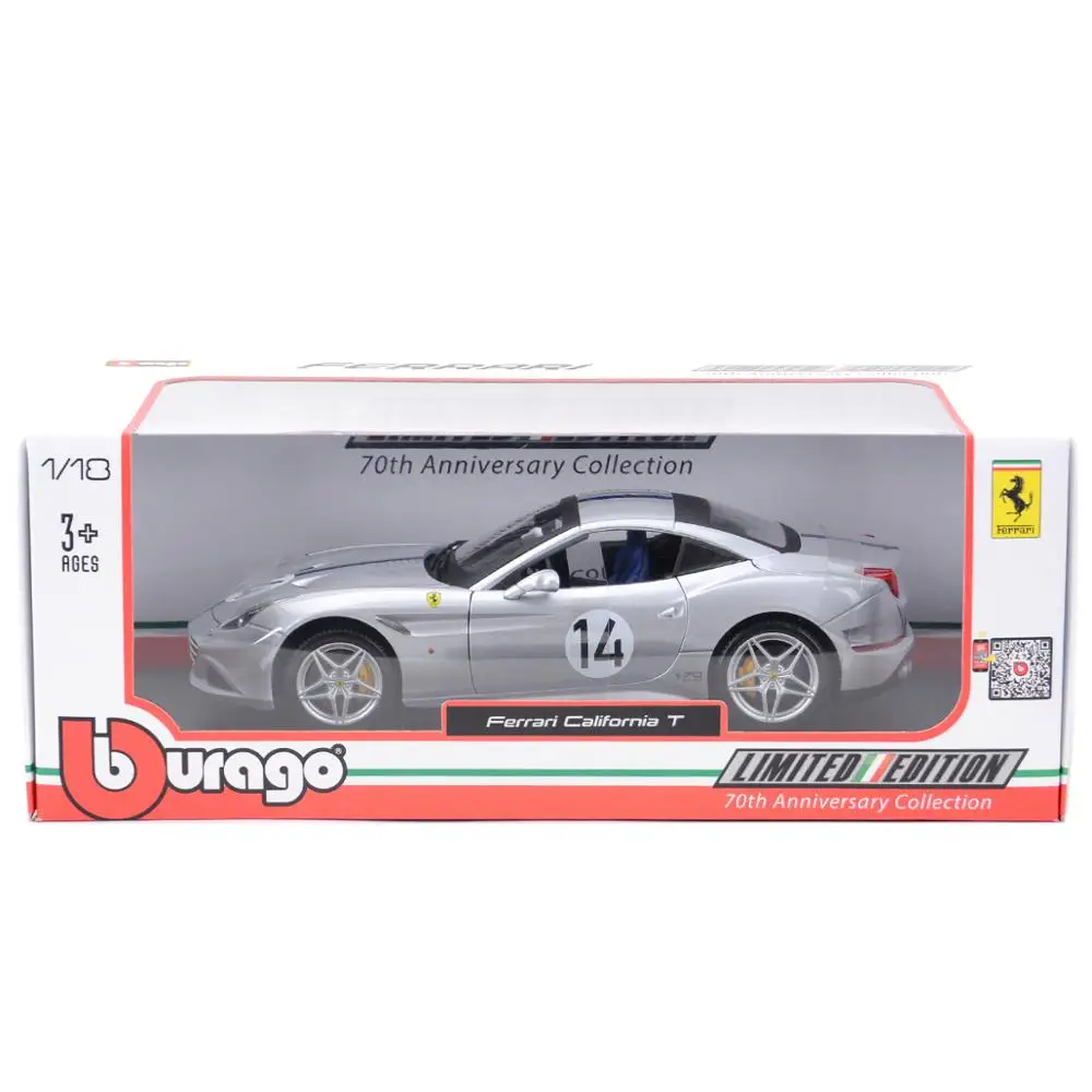 Bburago 1:18 Ferrari-California T #14 Closed Top Sports Car Static Die Cast Vehicles Collectible Model Car Toys