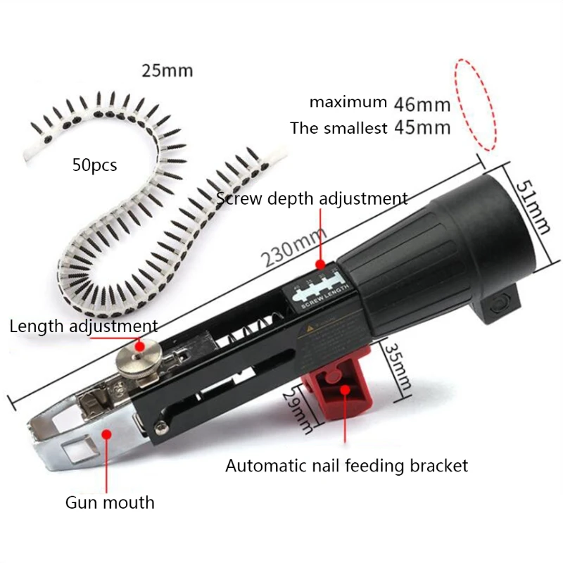 M89B Chain Nail Gun Adapter Adjustable Screw Length and Depth Easy to Use Woodworking Automatic Chain Nail Gun Electric