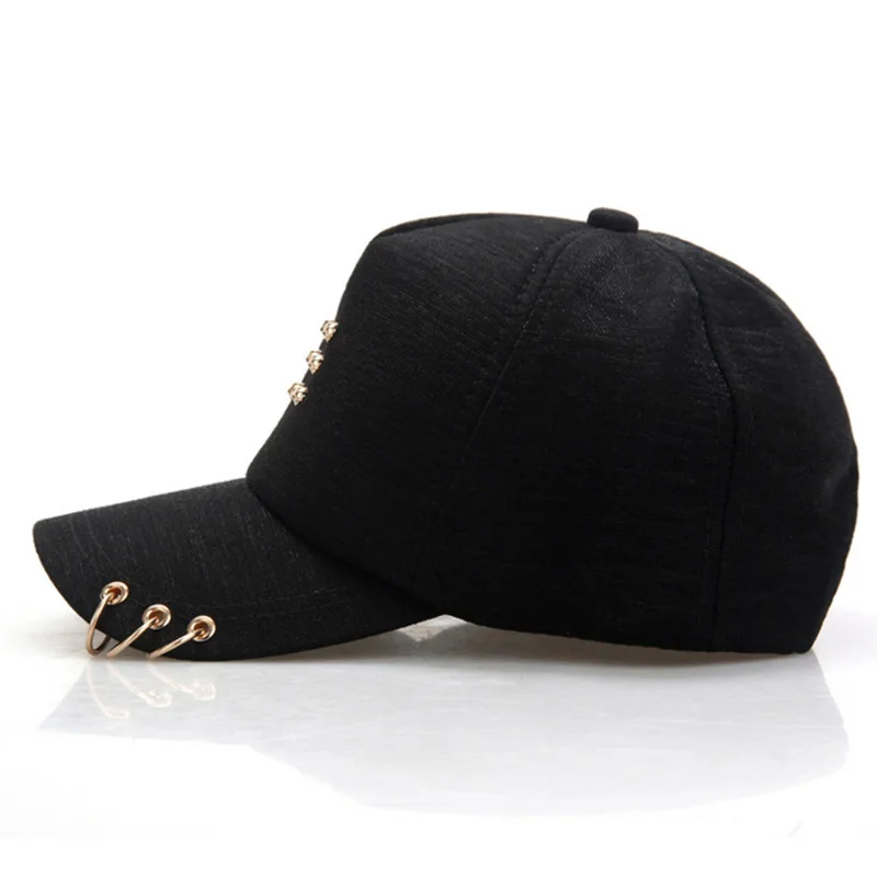 Fashion Unisex Iron Ring Baseball Cap With Rings Gold Color Snapback Caps Hip Hop Hats For Women Men Summer Dad Hat