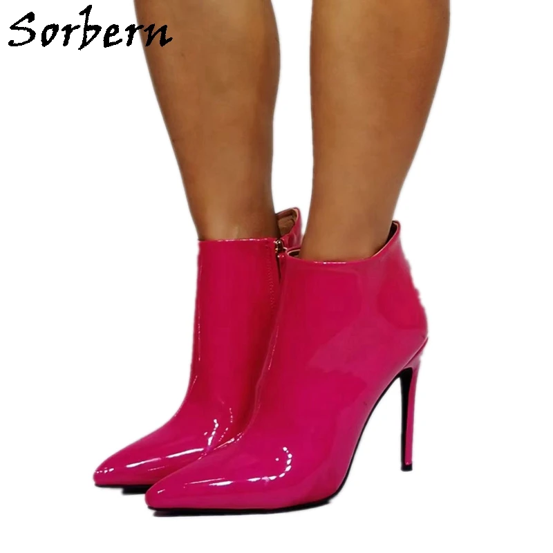 Sorbern Shoes For Women 2021 Lady Boots High Heel Stilettos Pointed Toe Plus Size Wide Fit Ankle Booties Female Shoes Custom