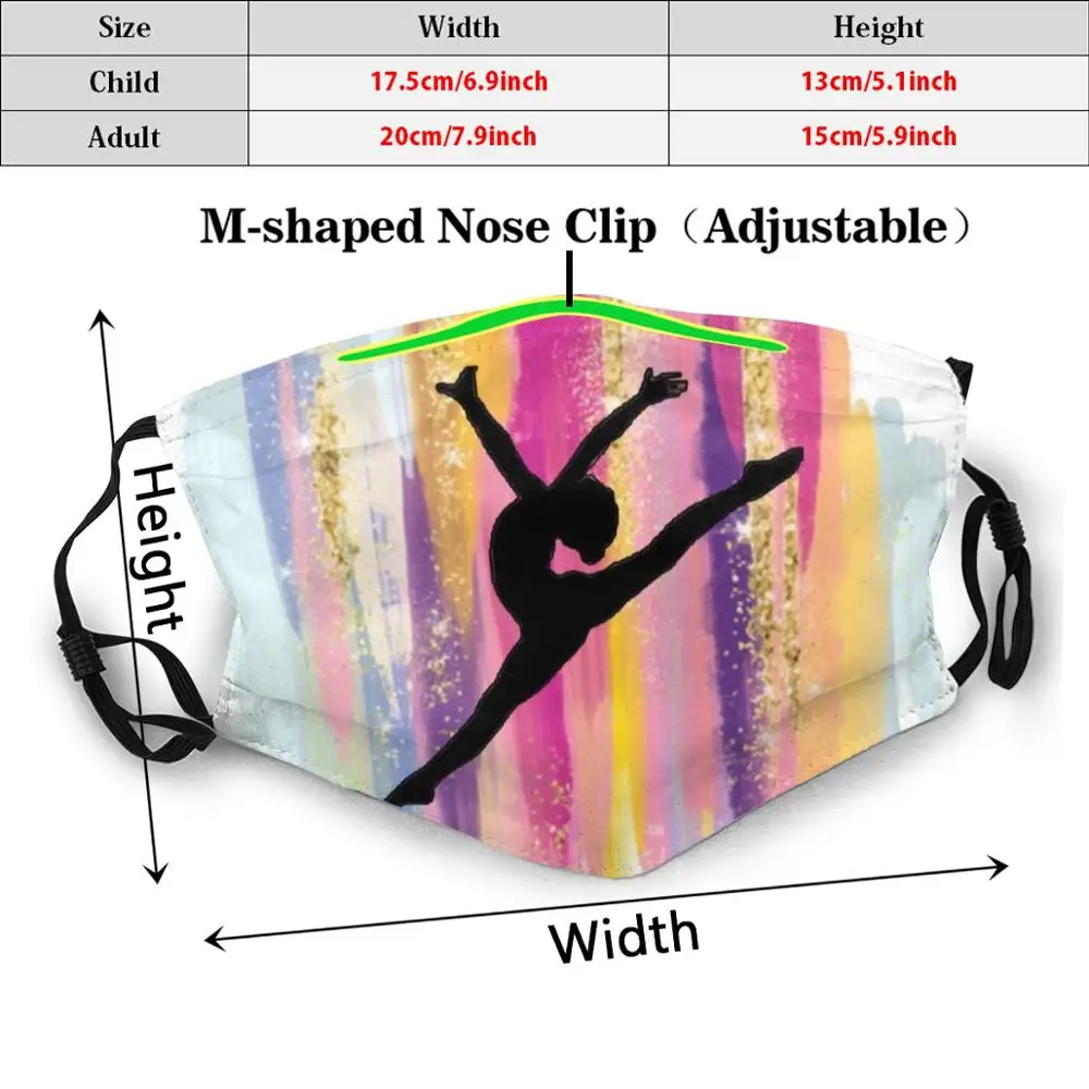 الرقص الملونة طباعة قابل للغسل تصفية مكافحة الغبار الفم قناع الرقص الملونة قوس قزح بريق انشقاقات الجمباز الذهب Instagram