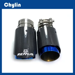 1Pcs Single Car Exhaust tip Blue Pipe Glossy Plain Carbon Muffler Pipe For BMW Benz Audi Porsche CX-4 E71 E46 E60 E90
