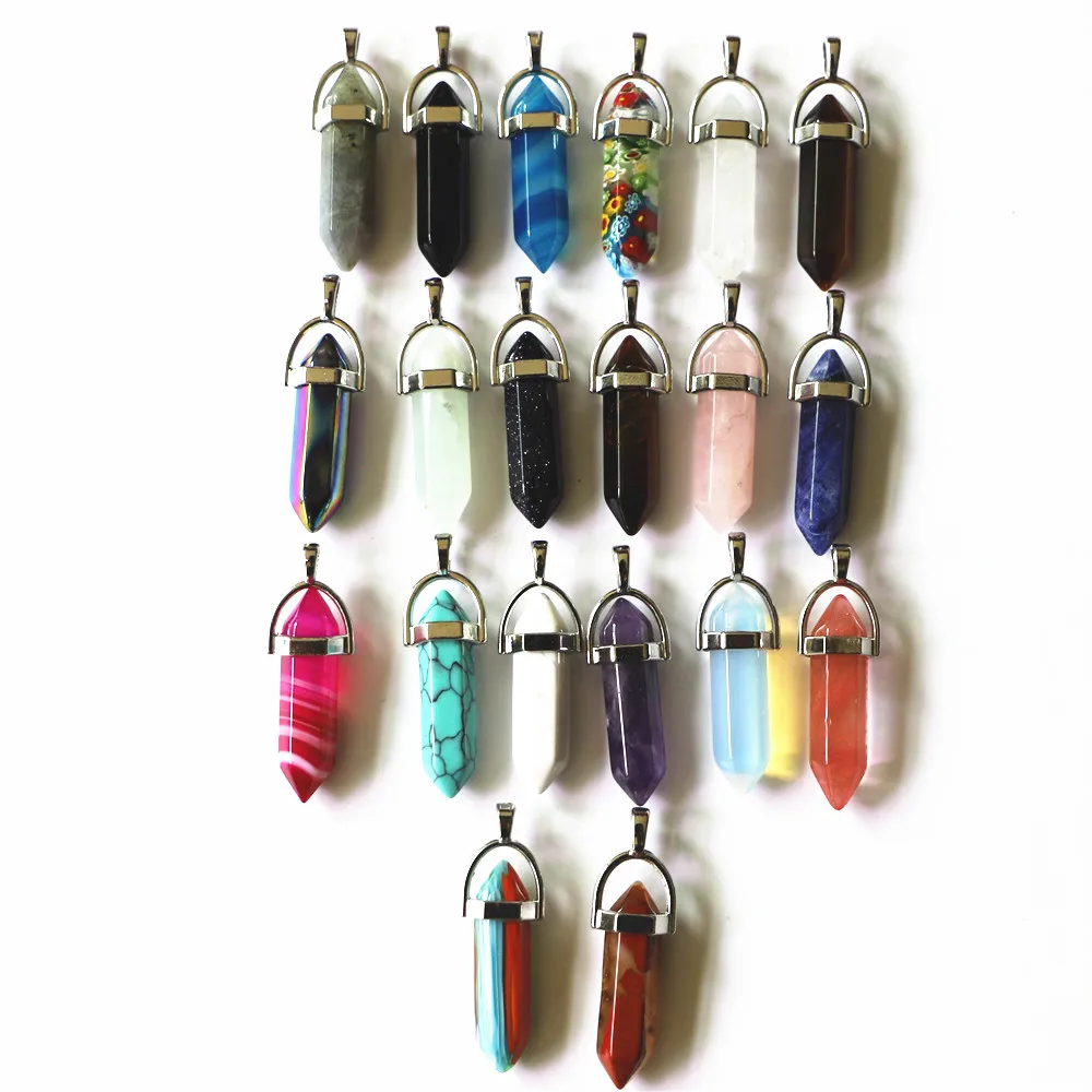 

2021 High Quality Assorted Natural Stone Mixed Pillar Charms Chakra Pendants & Necklaces for Making Free Wholesale 50pcs/lot