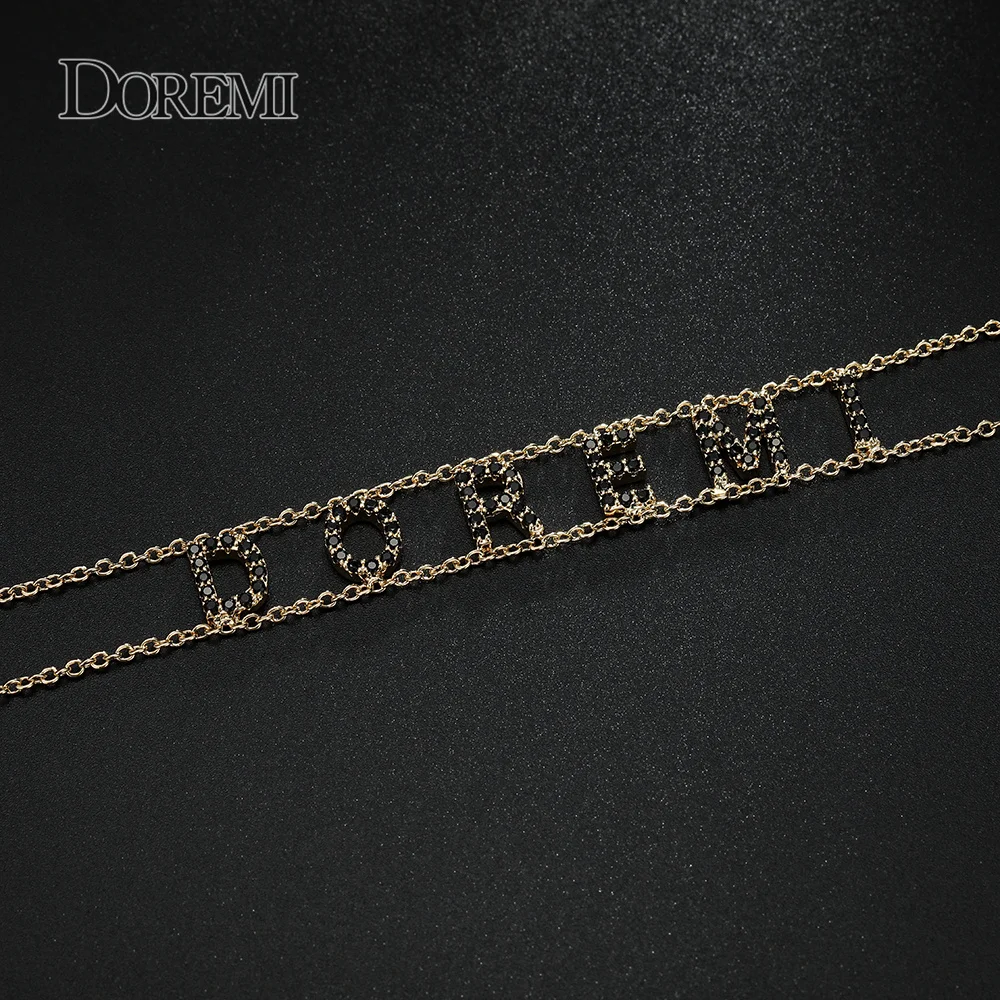 DOREMI 2 Rows Personalized Name Necklace with Zircon Choker Custom Crystal Name Necklaces 9mm Letters Custom Jewelry Gift