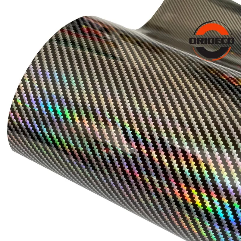 Silver Neo Holographic Carbon Vinyl Car Wrap Covering Film Laser Stickers With Air bubble Free Low tack glue 1.52x18m/Roll