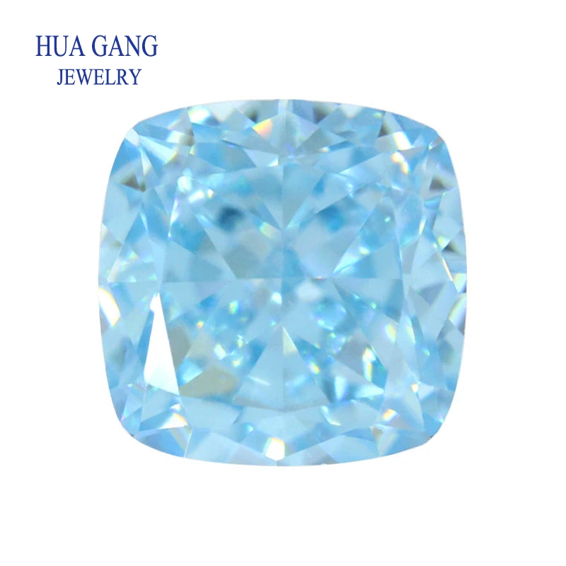 9A Top Quality Cushion Cut Light Sea Blue CZ Stone Synthetic Gems Cubic Zirconia Beads For Jewelry 6x6mm Wholesale