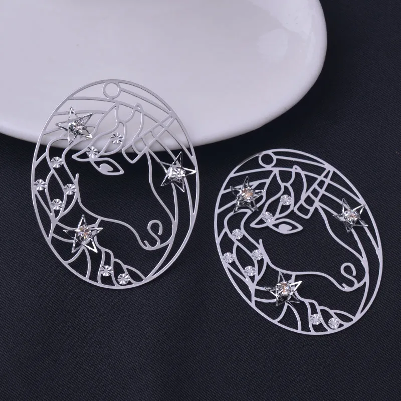 10 Stück 40mm*50mm Rhodium-beschichtete Einhorn-Verbindungsstücke Hochwertige Filigran-Anhänger – Detail 3
