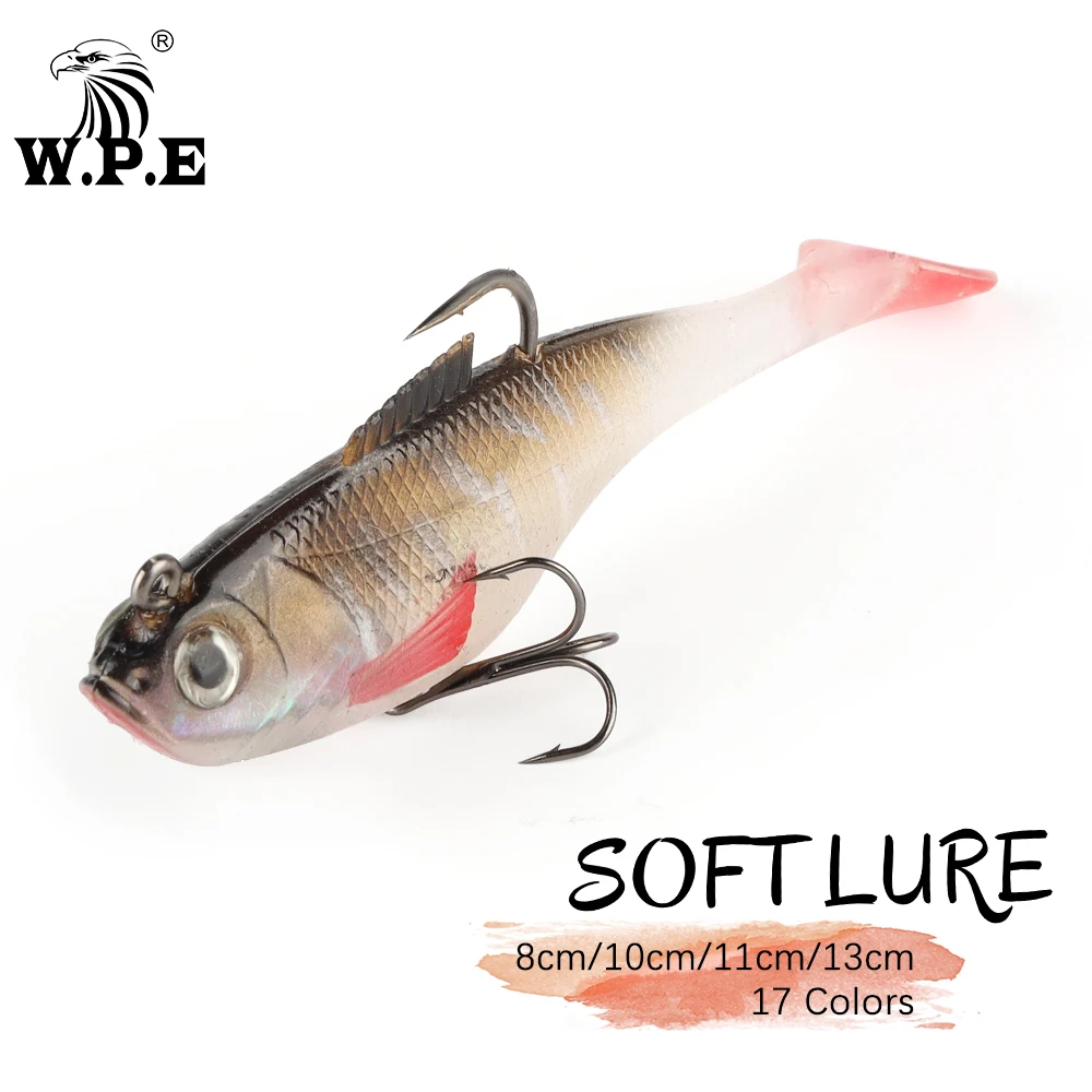 W.P.E Brand 1pcs 8/10/11/13cm Lead Head Fishing Lure 17colors T-Tail Soft Lure Silicone Bait Fishing Tackle Swimbait Jig Fishing